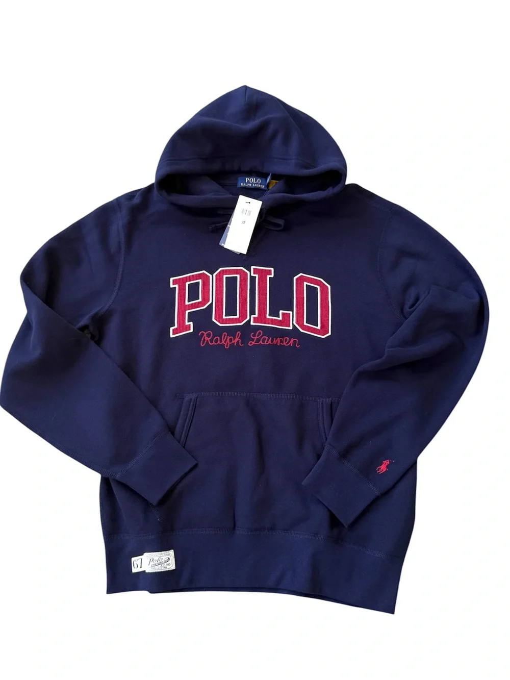 NWT The Ralph Lauren Fleece Navy Red Logo Hoodie M